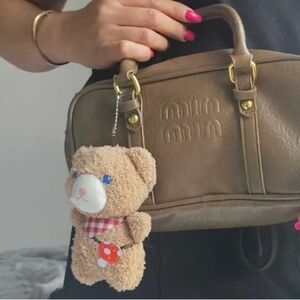Miu Miu Tan Leather Satchel with Bear Charm